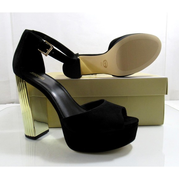 Michael Kors Porter Ankle Strap Block Heel Sandals Suede Black Size 10 - Picture 8 of 8